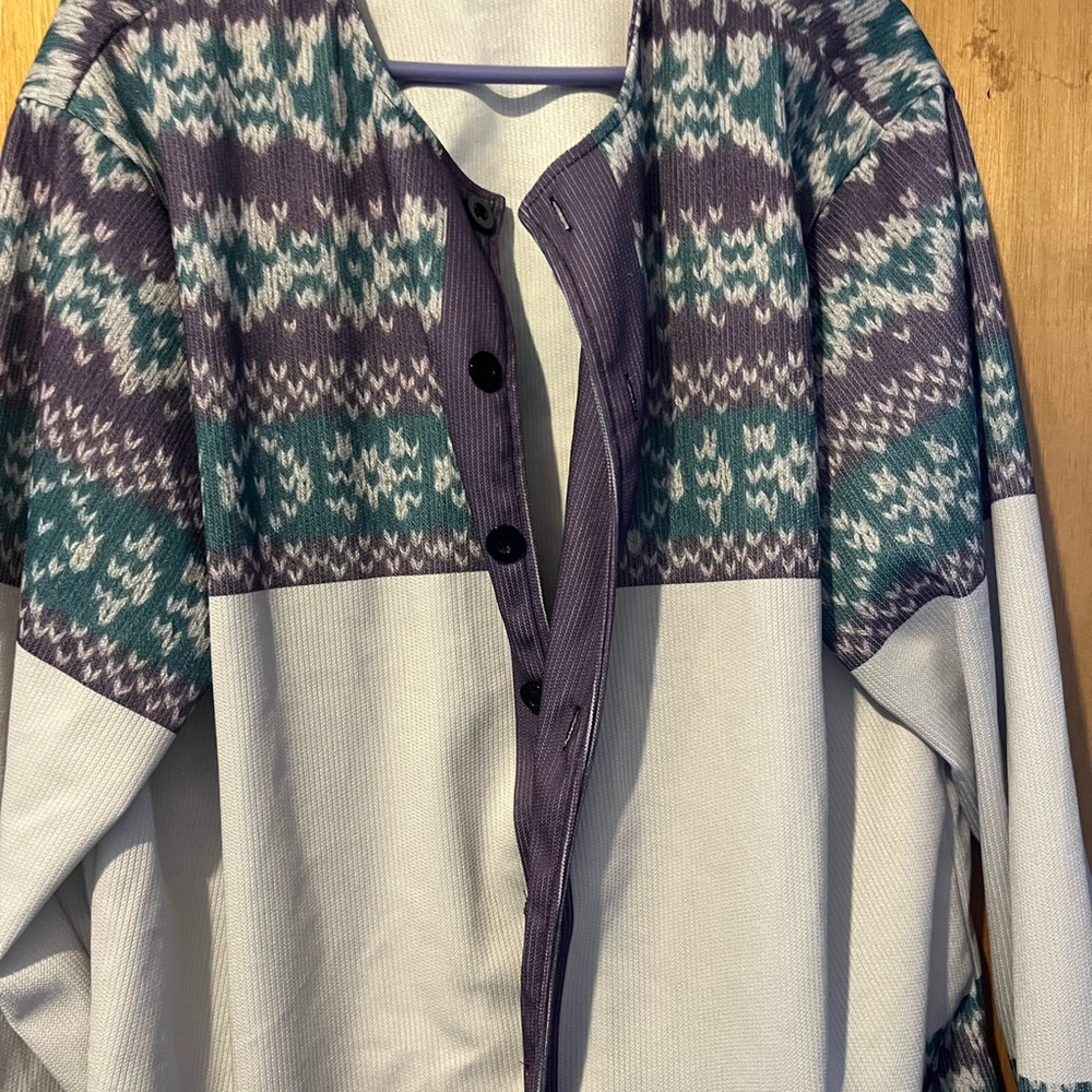 Women's Purple and Teal Patterned Button Down Over jacket